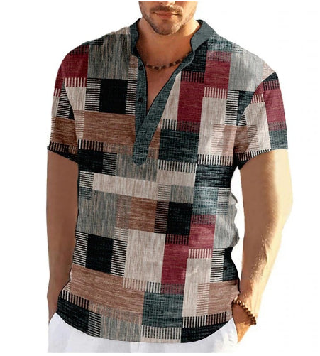 Mens Simple Linen Printed Top For Spring And Autumn