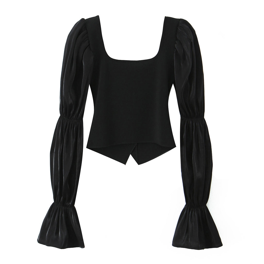 Button Polyester Embellished Stretch Top