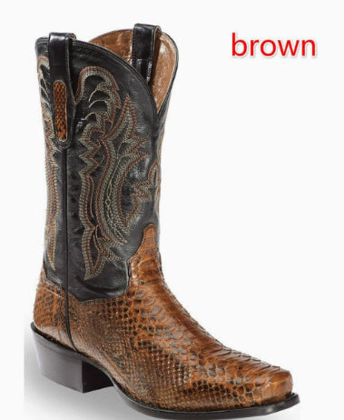 Mens Embroidered Pointed-Toe Patchwork Quilted Boots