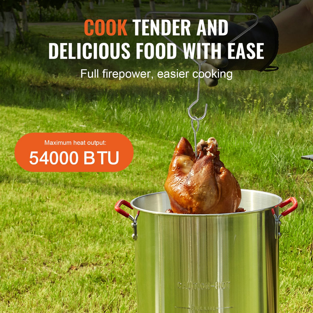 Deep Fryer, 30-qt, Outdoor Aluminum Seafood Frying Pot, 54,000 BTU Burner Propane Gas Boiler, Includes Basket, Perforated Poultry Rack, Thermometer