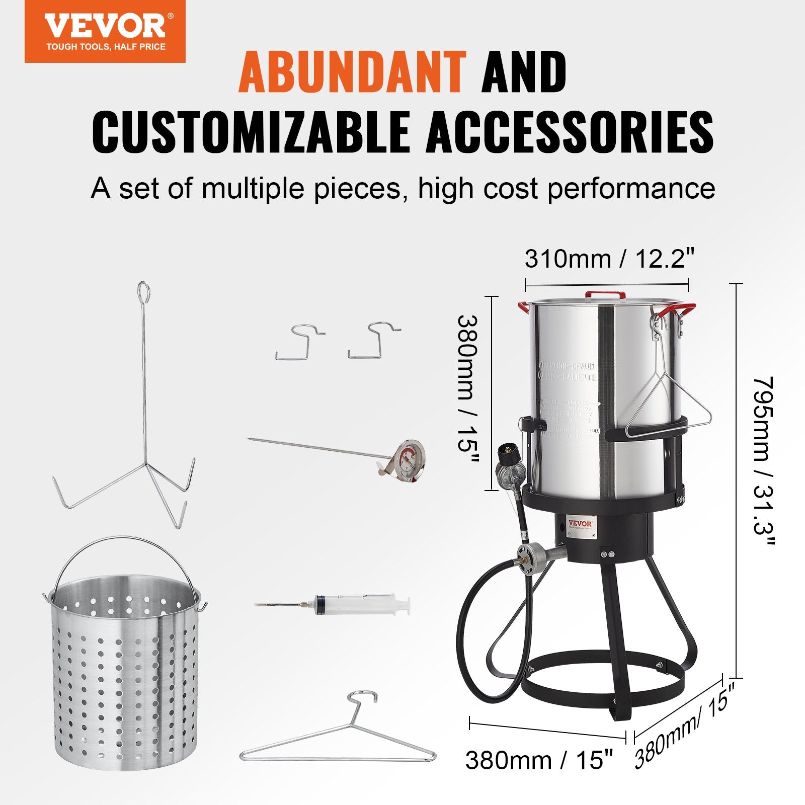 Deep Fryer, 30-qt, Outdoor Aluminum Seafood Frying Pot, 54,000 BTU Burner Propane Gas Boiler, Includes Basket, Perforated Poultry Rack, Thermometer