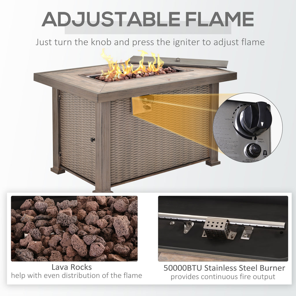 Propane Fire Pit Table, 30,000 BTU, Ceramic Tabletop, Lava Rocks And Rain Cover, CSA Certification, Gray
