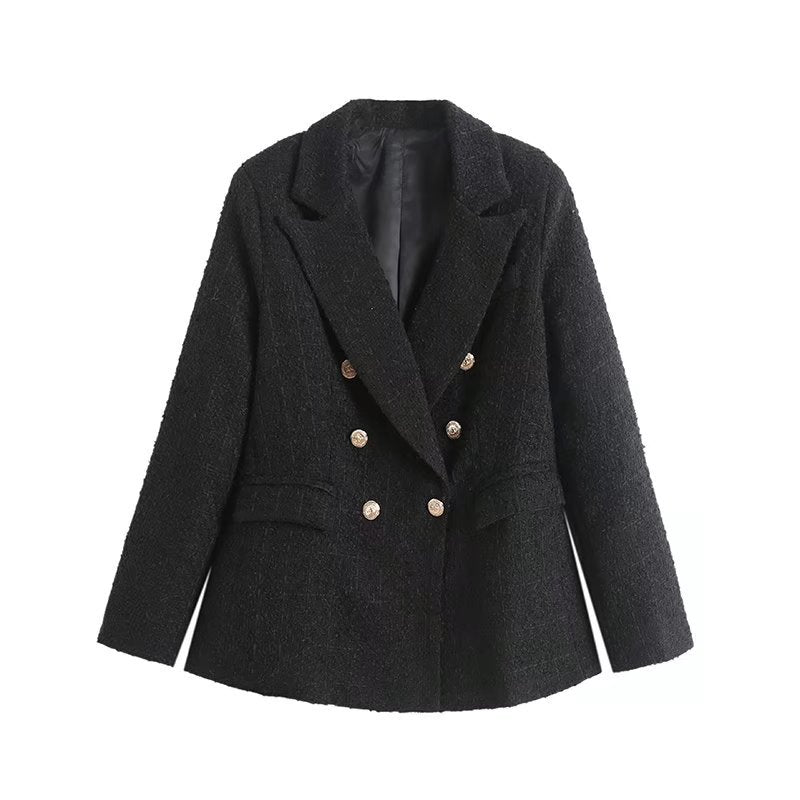 Womens 4-Color Textured Double-Breasted Midi Blazer
