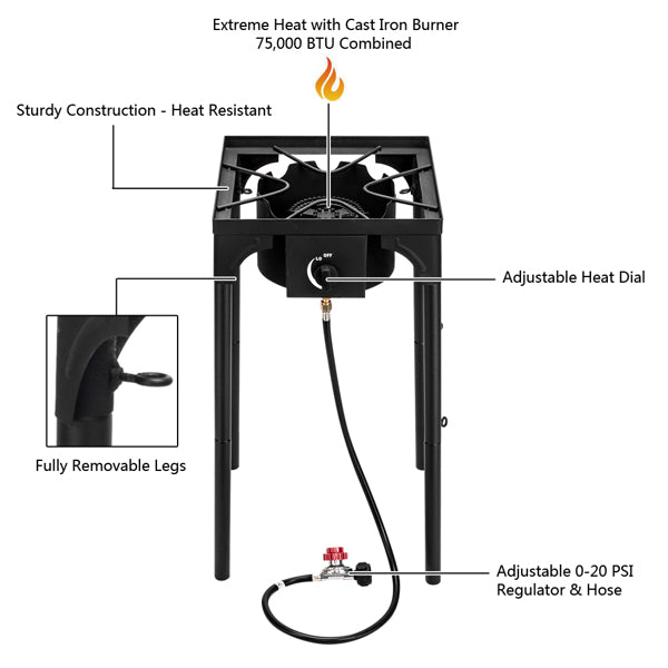 Outdoor Camp Stove High Pressure Propane Gas Cooker 75000-BTU