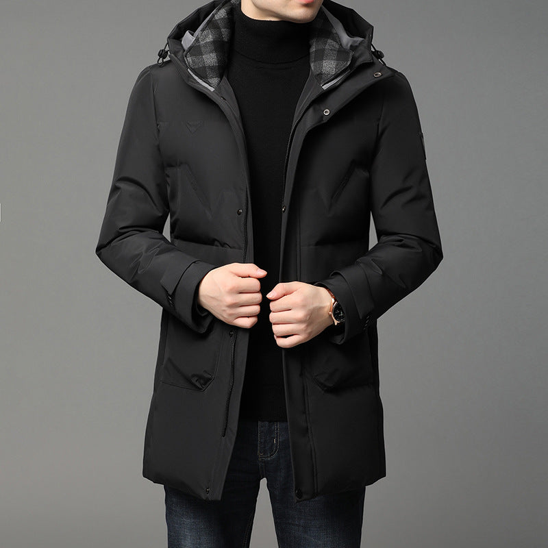 Manteau chaude à capuchon en duvet de canard blanc, longueur moyenne
