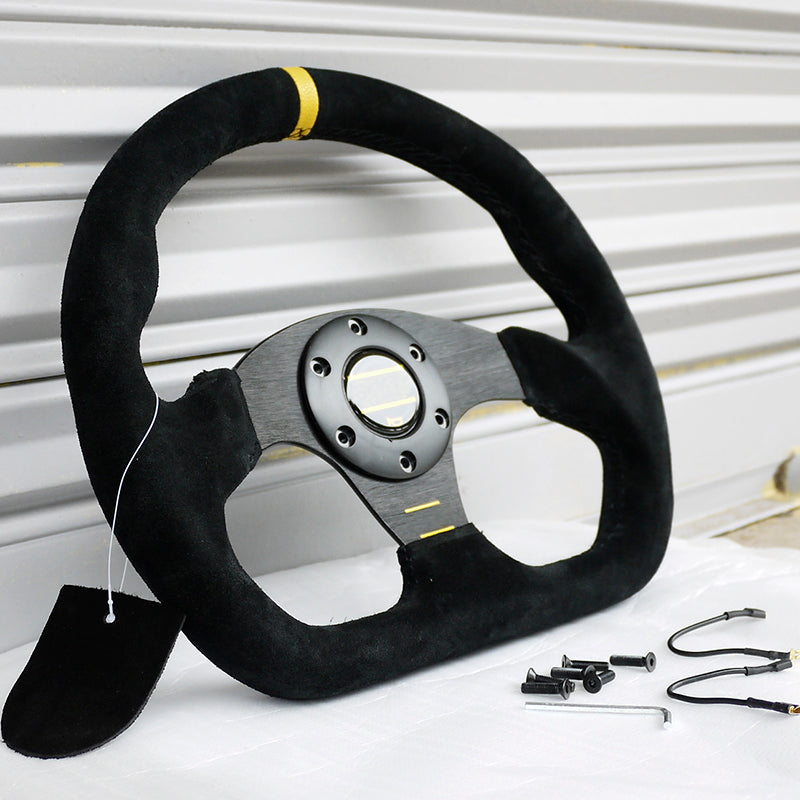 D Type 13 Inch Suede Flat Bottom Modified Racing Steering Wheel
