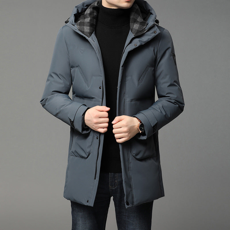 Manteau chaude à capuchon en duvet de canard blanc, longueur moyenne