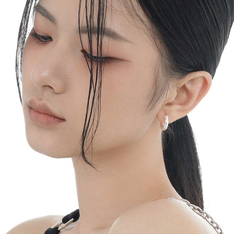 S925 Sterling Silver Crinkled-Texture Ear Clips For Women