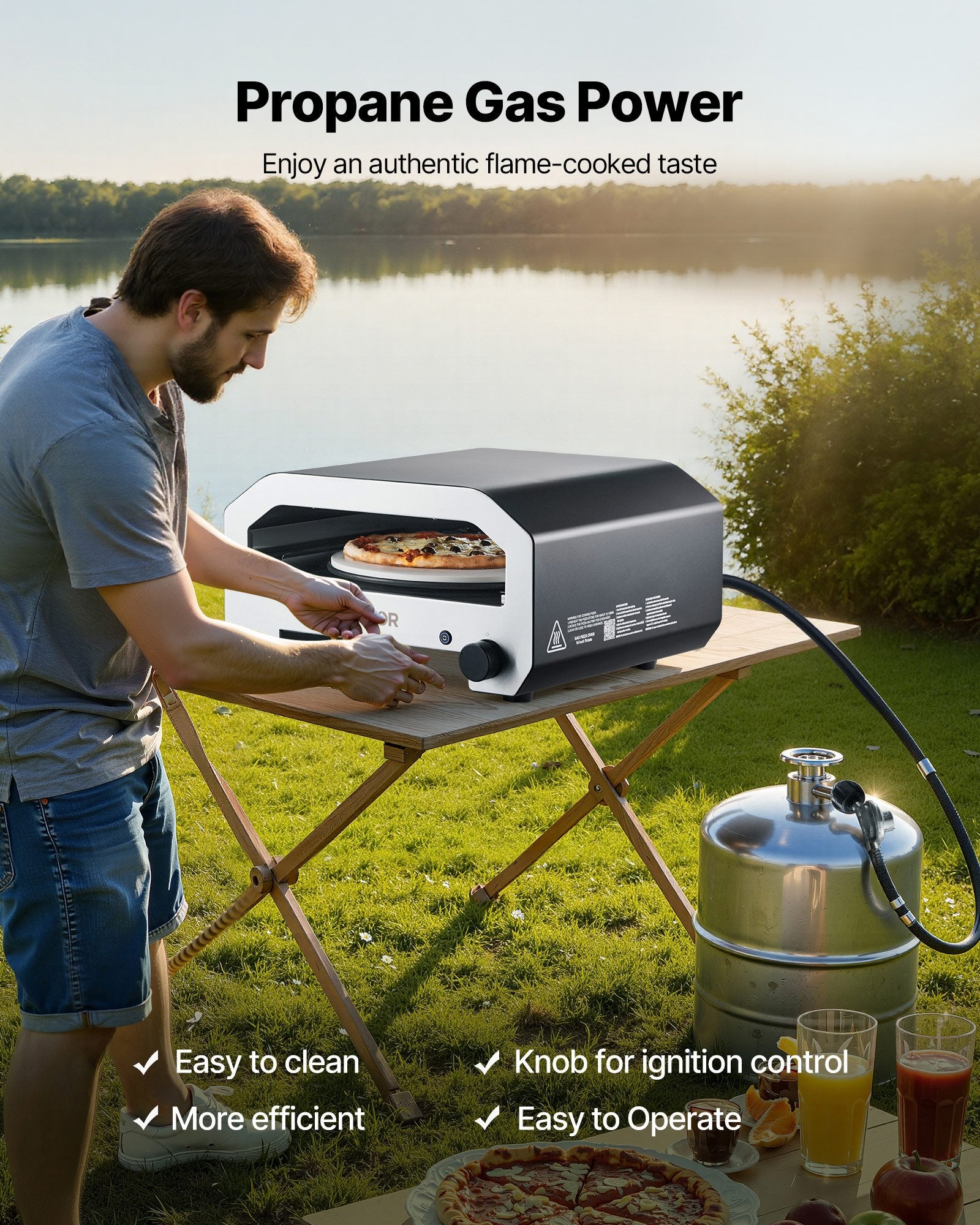 Outdoor Pizza Oven, 16 In Propane Gas, With  Electric Rotation, Carry Bag, Outside Backyard Patio Camping