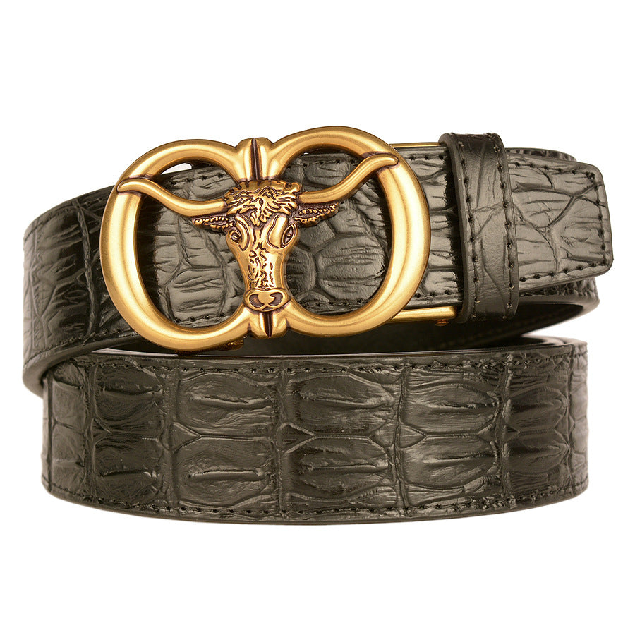 Mens Retro Ox-Head Automatic-Buckle Belt