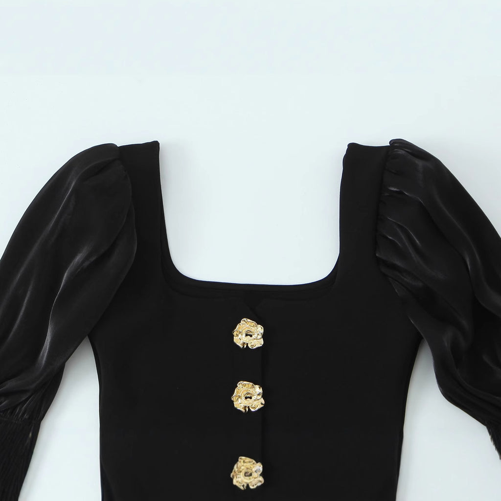 Button Polyester Embellished Stretch Top