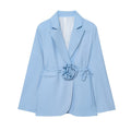 Womens Loose-Fit Lace-Up Blazer With 3D Floral Embellishments