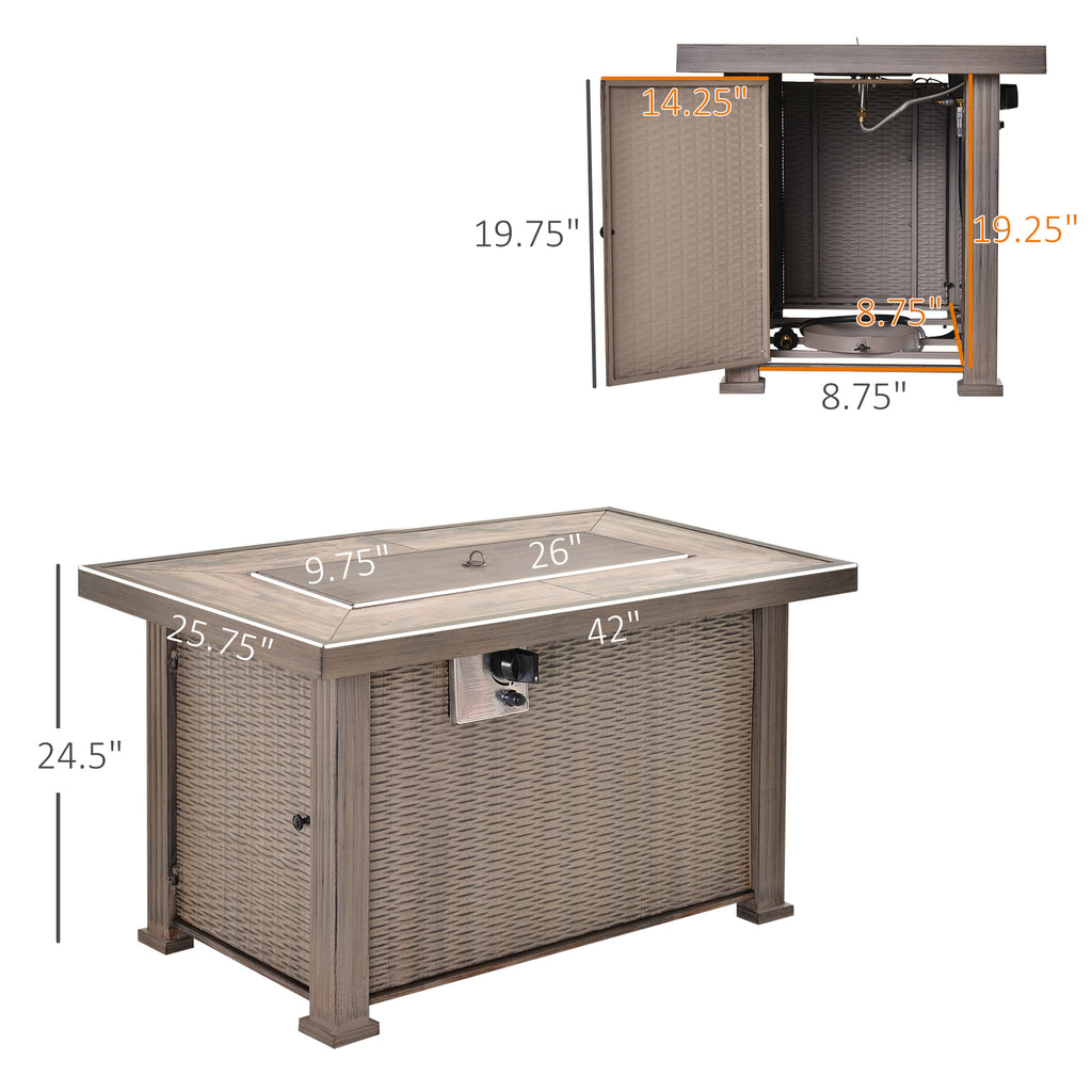 Propane Fire Pit Table, 30,000 BTU, Ceramic Tabletop, Lava Rocks And Rain Cover, CSA Certification, Gray