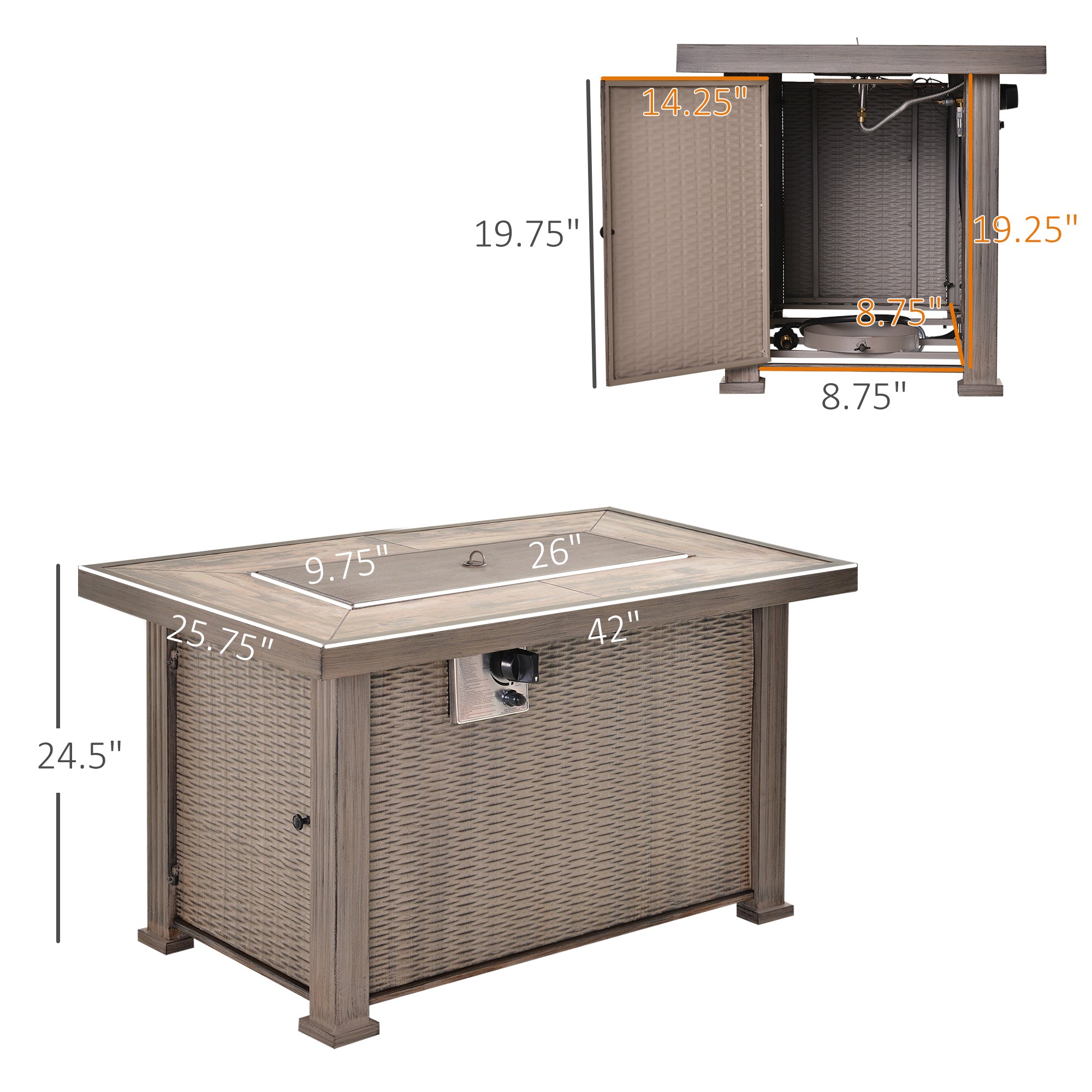 Propane Fire Pit Table, 30,000 BTU, Ceramic Tabletop, Lava Rocks And Rain Cover, CSA Certification, Gray
