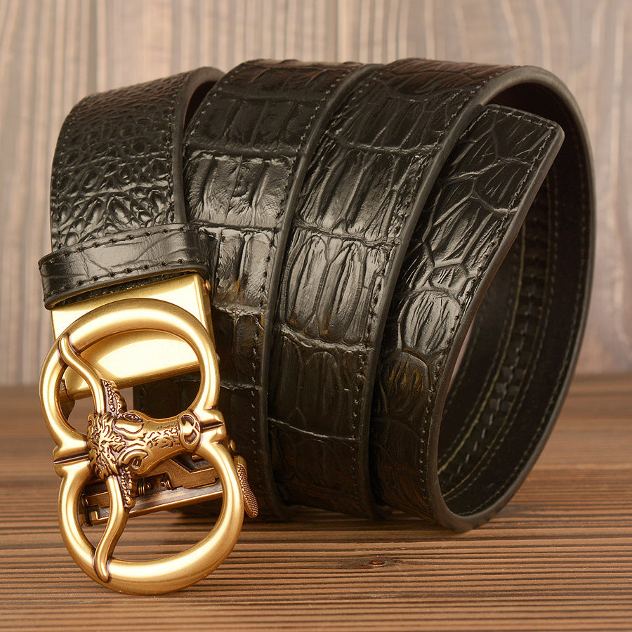 Mens Retro Ox-Head Automatic-Buckle Belt