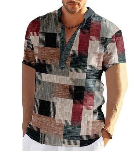 Mens Simple Linen Printed Top For Spring And Autumn