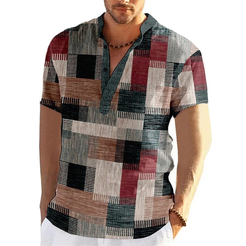 Mens Simple Linen Printed Top For Spring And Autumn