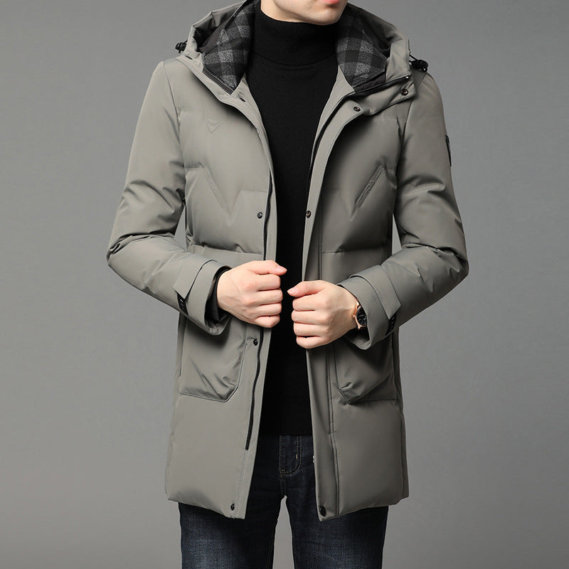 Manteau chaude à capuchon en duvet de canard blanc, longueur moyenne