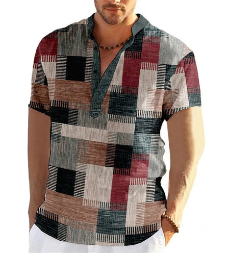 Mens Simple Linen Printed Top For Spring And Autumn