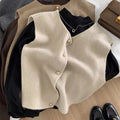 Womens Knitted V Neck Vest With Small Gold Buttons Single Breasted Cardigan Top