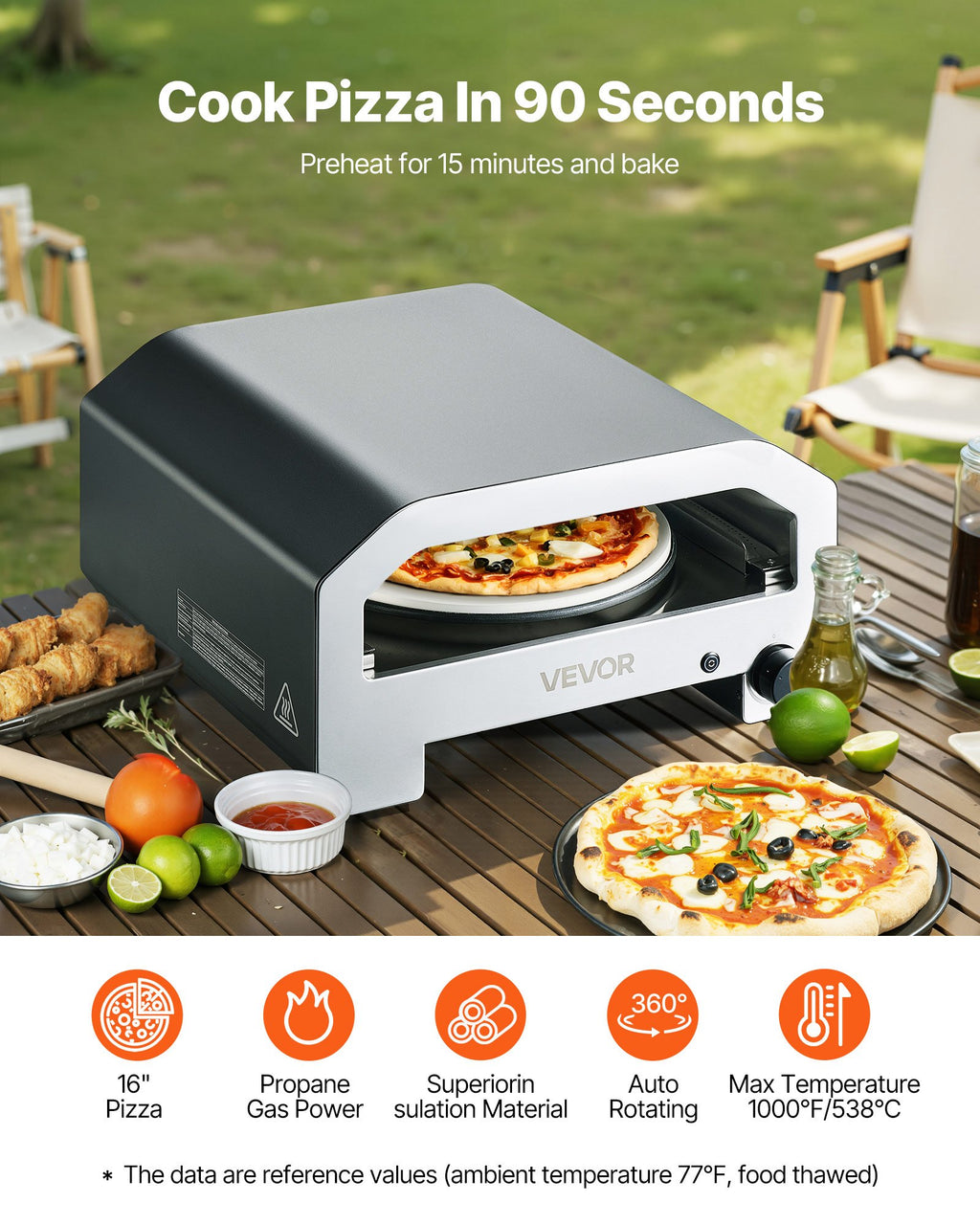 Outdoor Pizza Oven, 16 In Propane Gas, With  Electric Rotation, Carry Bag, Outside Backyard Patio Camping