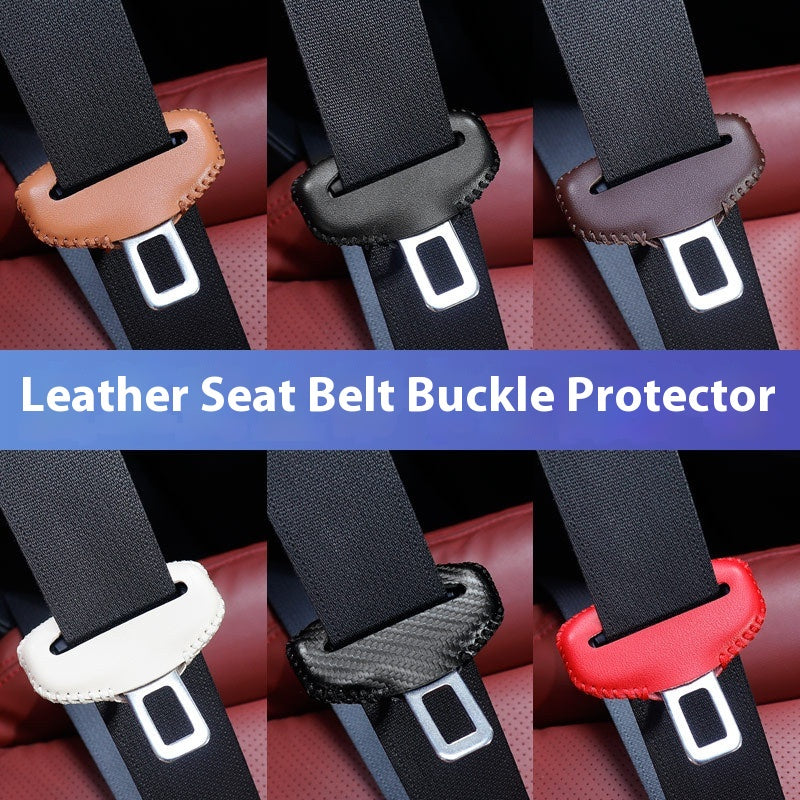 Car Safety Belt Bayonet Latch Protective Cover Seat Safety Belt Bump Proof Protective Leather Cover Interior Decoration