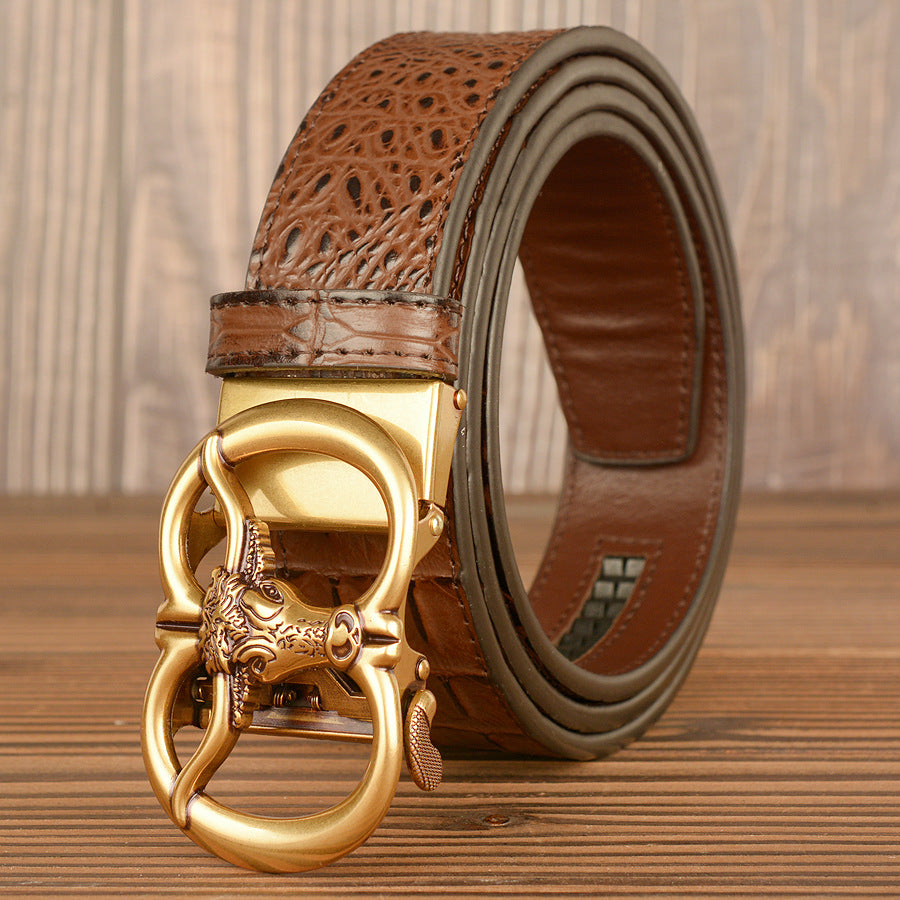 Mens Retro Ox-Head Automatic-Buckle Belt