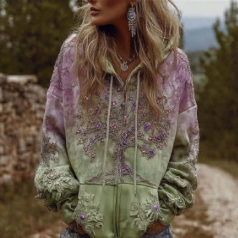 Ethnic-Style Hooded Jacket With A Viking-Themed Print Inspired By Designs