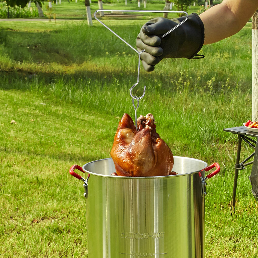Deep Fryer, 30-qt, Outdoor Aluminum Seafood Frying Pot, 54,000 BTU Burner Propane Gas Boiler, Includes Basket, Perforated Poultry Rack, Thermometer