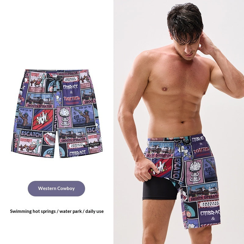 Couples Loose Quick-Drying Beach Shorts With Digital Print
