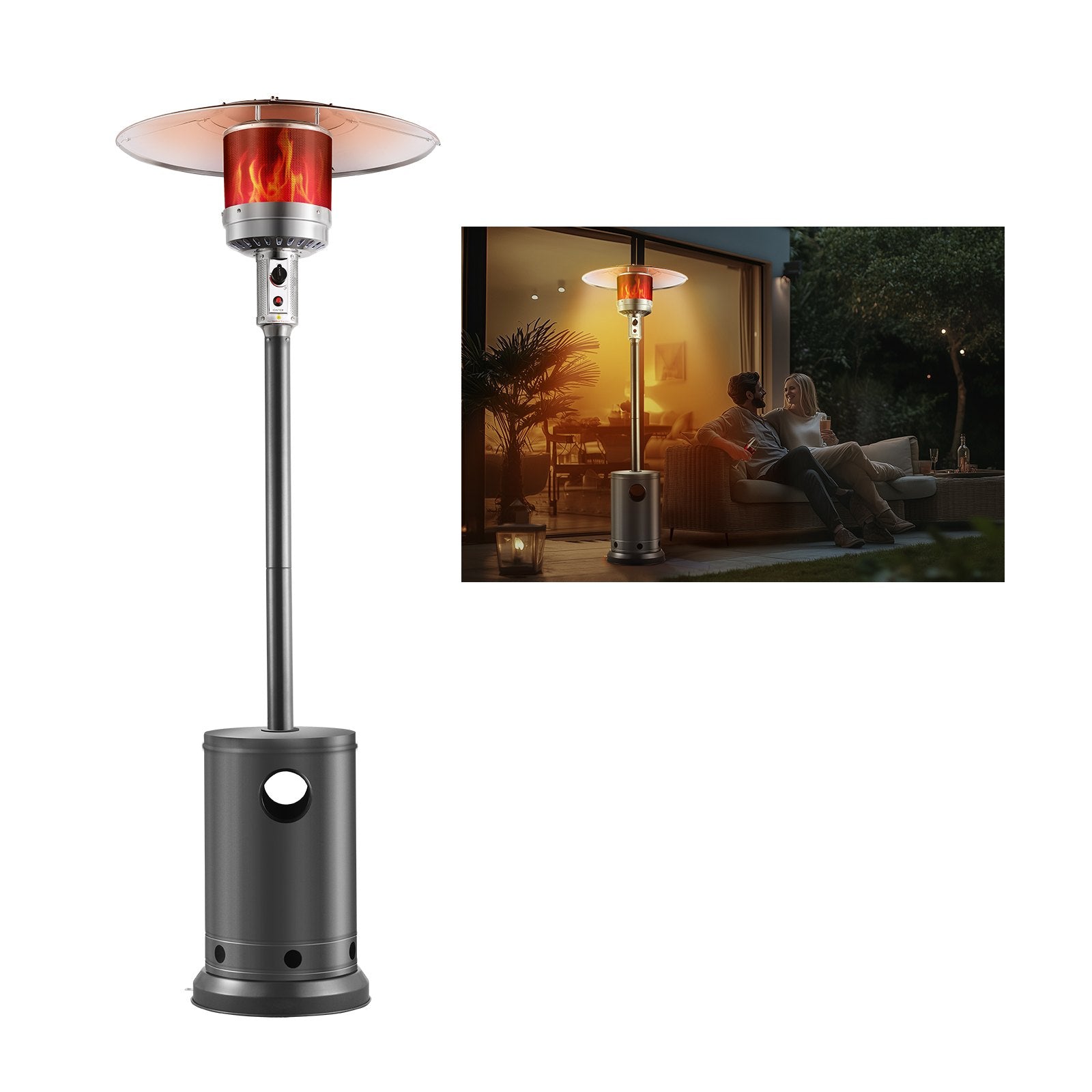 Patio Heater For Outdoor Use, 50000BTU Propane, Metal Burner And Wheels, Patio Flame Heater For Patio, Party, Backyard, Garden, Silver Gray