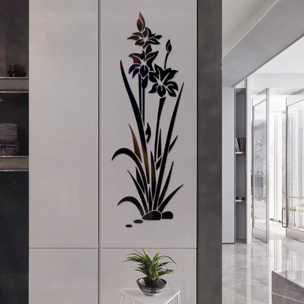 Miroir mural 3D autocollant en acrylique en forme de fleur ou de plante
