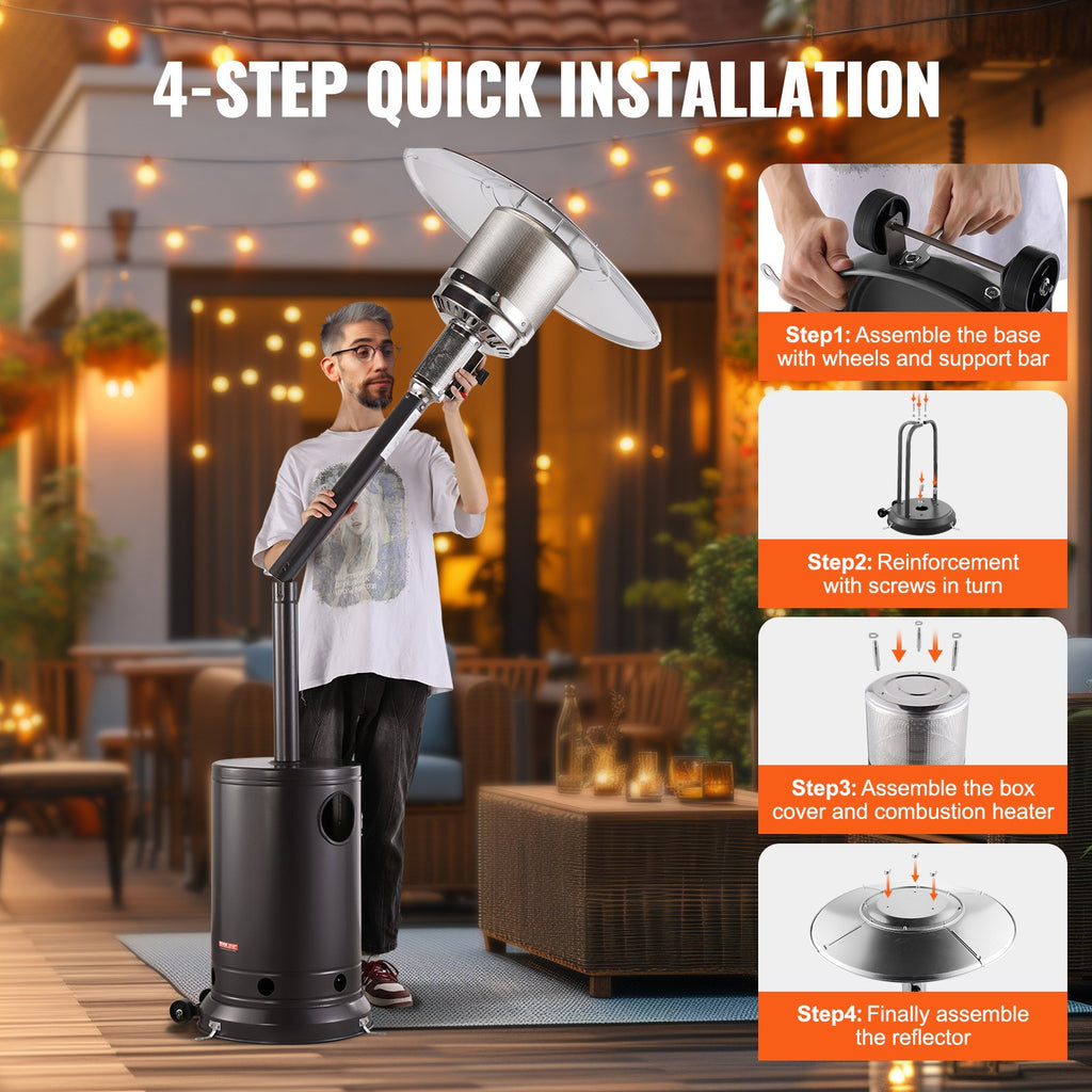 Patio Heater For Outdoor Use, 50000BTU Propane, Metal Burner And Wheels, Patio Flame Heater For Patio, Party, Backyard, Garden, Silver Gray