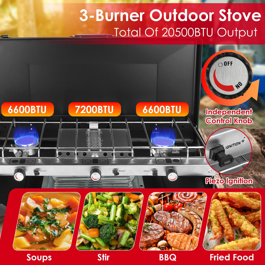 3 Burner Camping Stove 20000 BTU Outdoor
