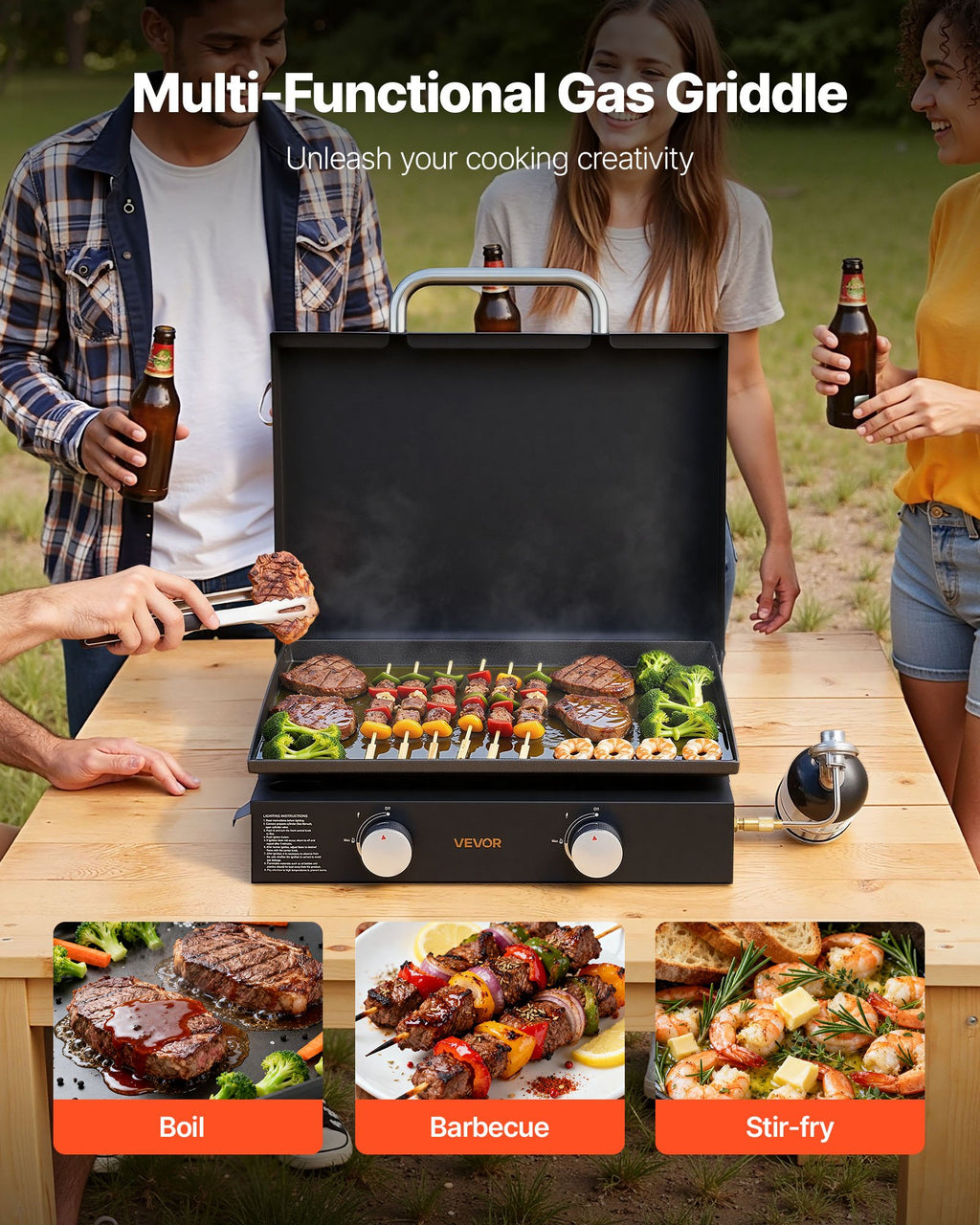 Plaques de Cuisson Portable 2 Brûleurs Propane - Grill de Camping 22''