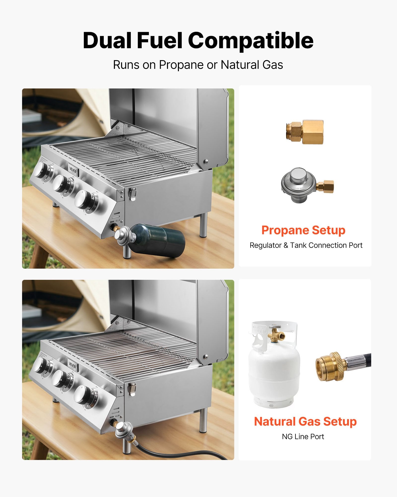 Outdoor Tabletop Gas Grill, 3-Burner Stainless Steel Portable Propane Grill, 22,500 BTU