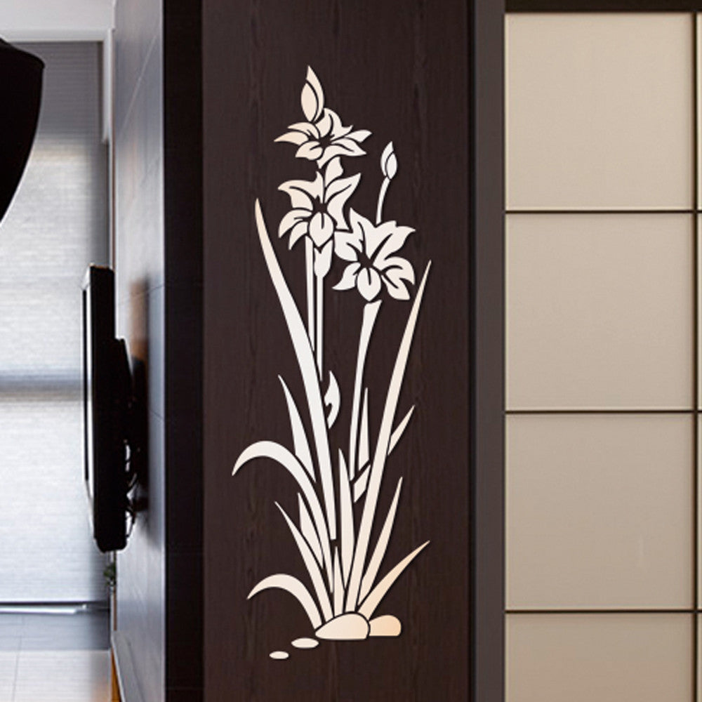 Miroir mural 3D autocollant en acrylique en forme de fleur ou de plante