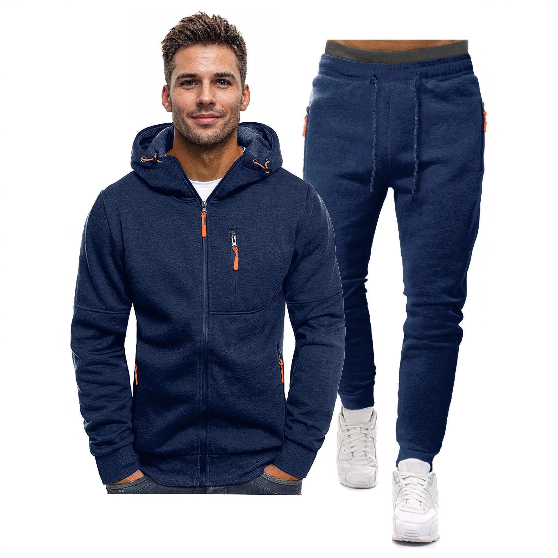 Zippered-pocket Hoodie And Pants Set Relaxed Fit