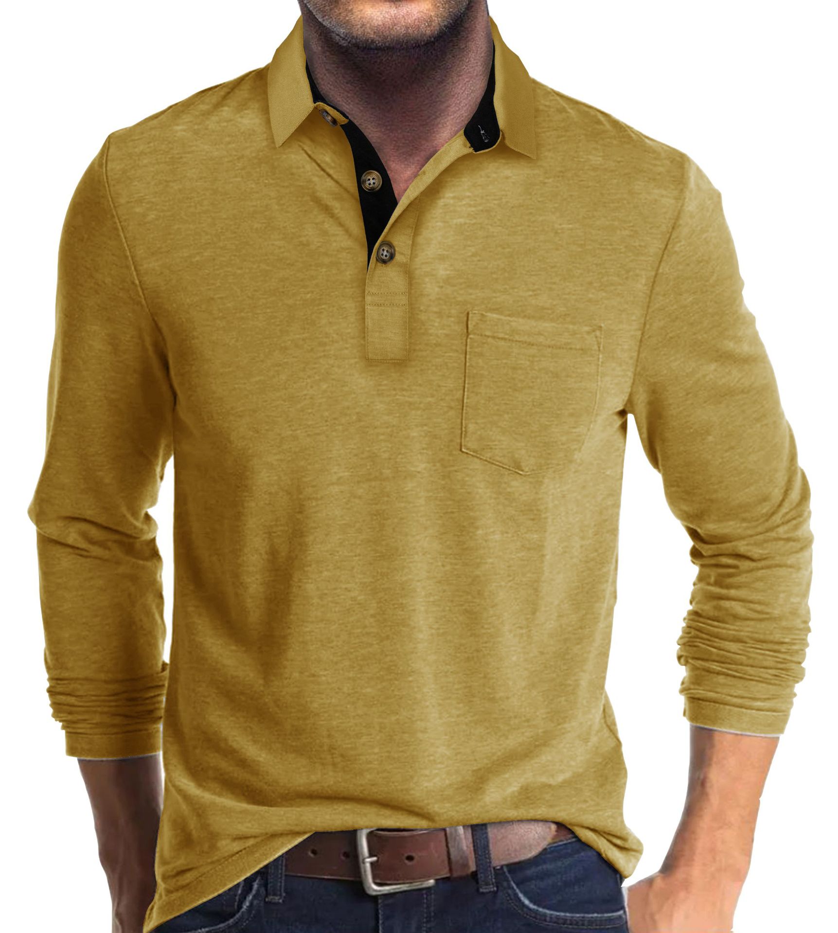 Mens Long-sleeve Lapel T-shirt Winter Base Layer Top