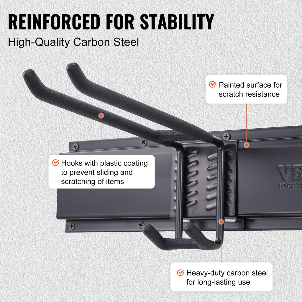 Garage Tool Organizer, 362.9 Kg Max Load Capacity, Wall Mount Yard Garden Storage Rack Organization Heavy Duty With 6 Adjustable Hooks And 3 Rails, For Garden Tools, Shovels, Trimmers, And Hoses