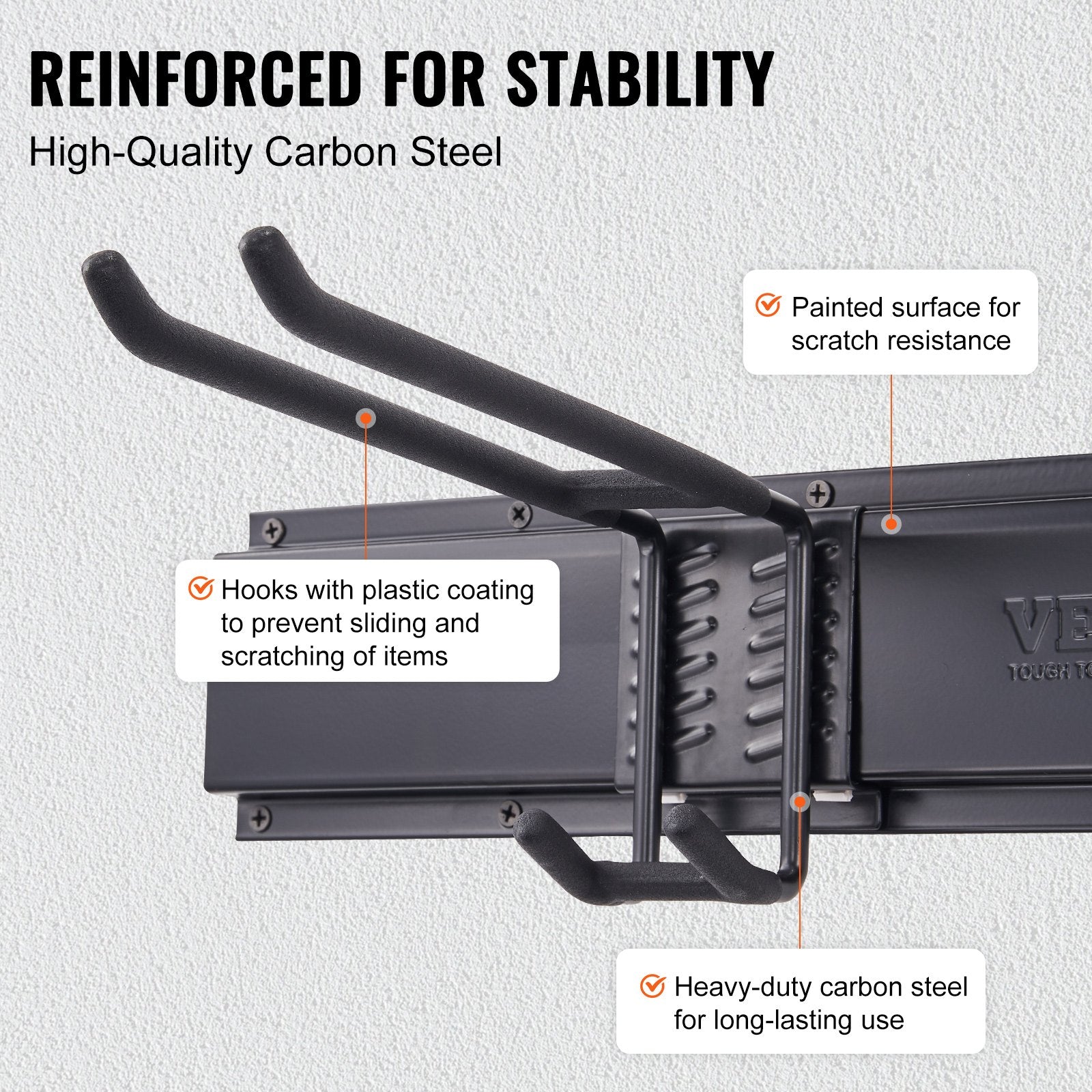 Garage Tool Organizer, 362.9 Kg Max Load Capacity, Wall Mount Yard Garden Storage Rack Organization Heavy Duty With 6 Adjustable Hooks And 3 Rails, For Garden Tools, Shovels, Trimmers, And Hoses