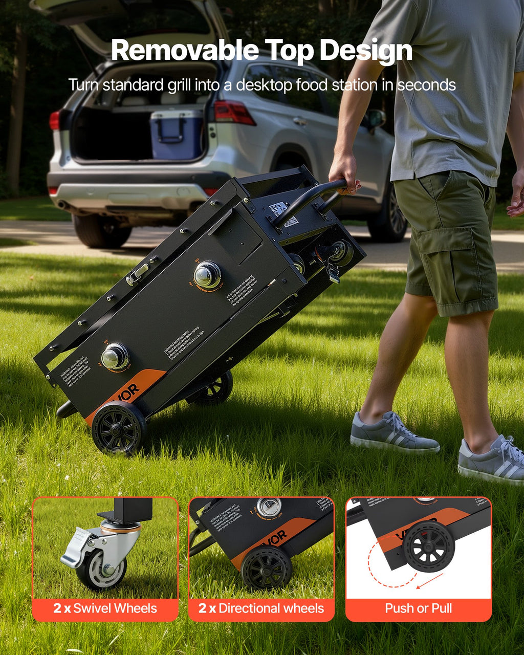 Gas Griddle, 2-Burner Flat Top Grill, With Wheels, 30000 BTU