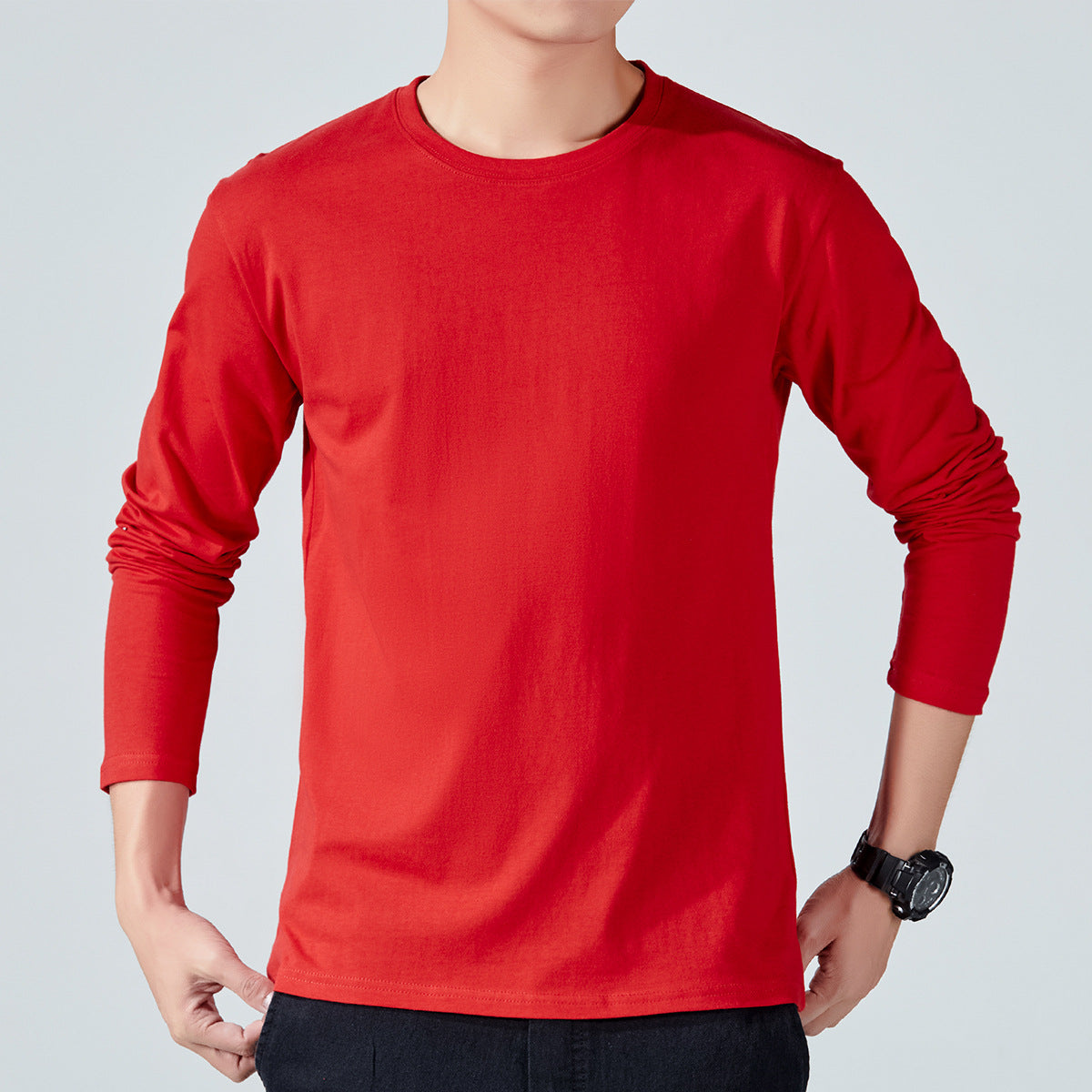 Mens Long sleeve Solid colorCotton T-shirt