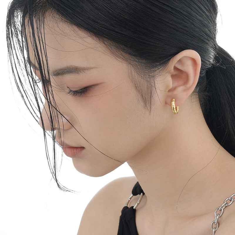 S925 Sterling Silver Crinkled-Texture Ear Clips For Women