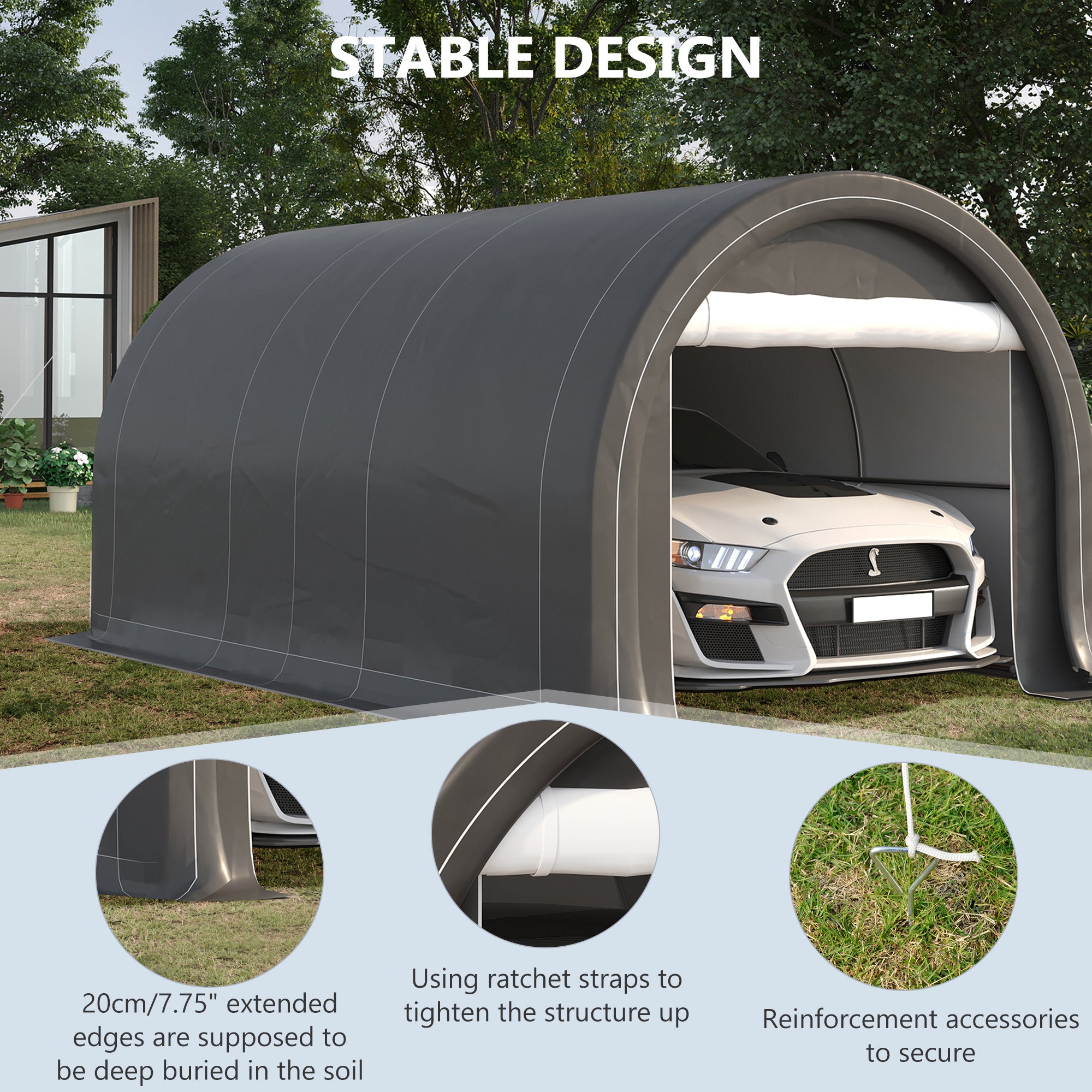 Abri d'Auto 10x16 FT Heavy Duty – Garage Portatif avec Sangles à Cliquet
