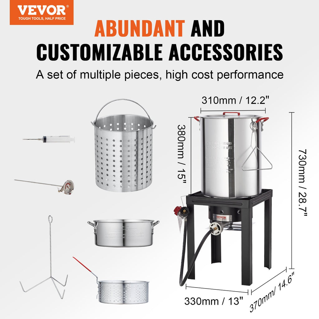 Chicken and Turkey Deep Fryer, Outdoor Aluminum Seafood Frying Pot, 54,000 BTU Burner Propane Gas Boiler
