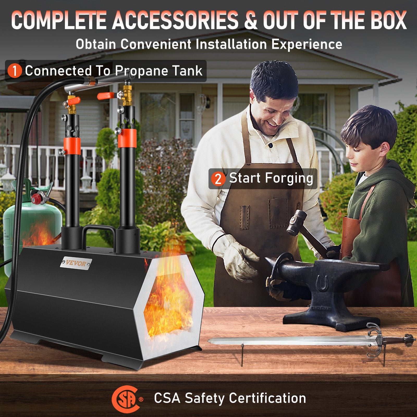 Propane Forge Portable, Double Burner Tool And Knife, Mini Furnace Blacksmithing, Gas Forging Tools And Equipment, Complete Kit