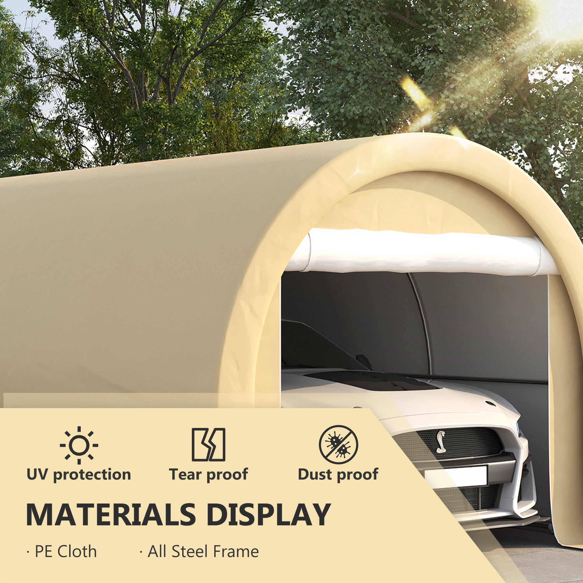 Abri d'Auto 10x16 FT – Garage Portatif Beige Haute Résistance avec Porte à Glissière