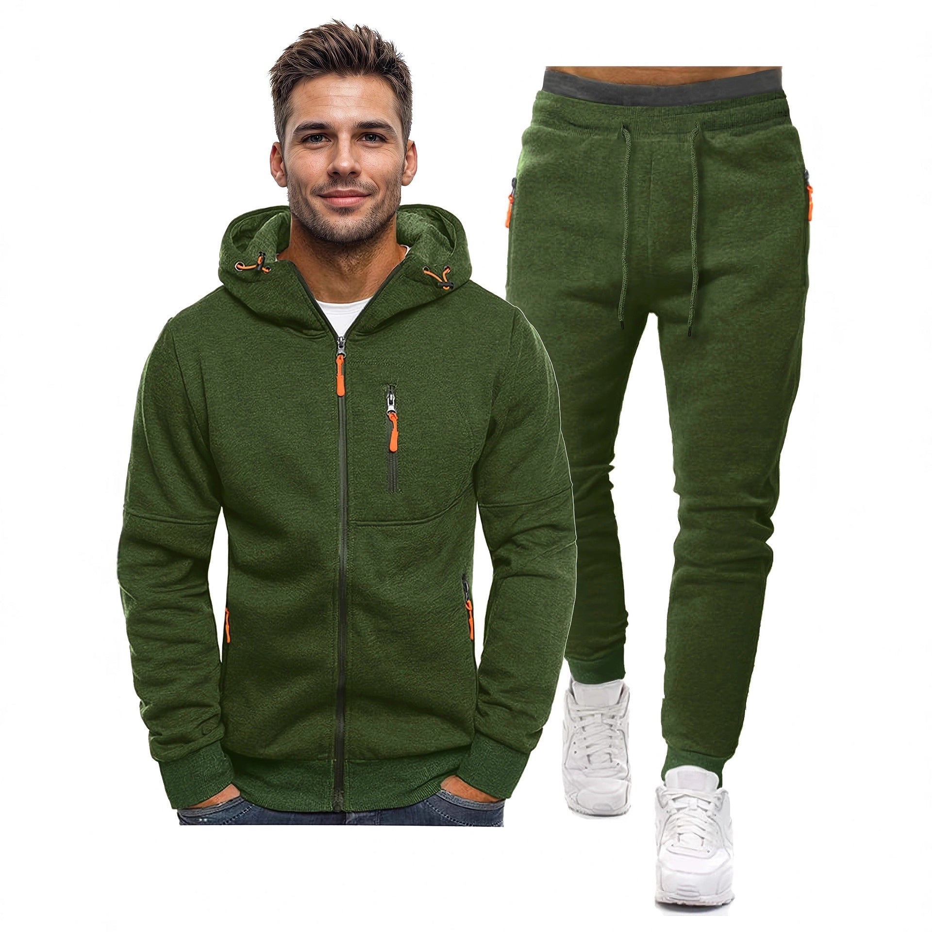 Zippered-pocket Hoodie And Pants Set Relaxed Fit