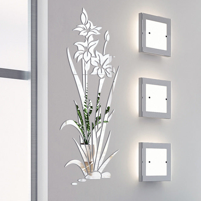 Miroir mural 3D autocollant en acrylique en forme de fleur ou de plante